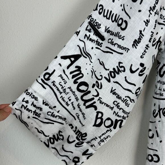 Vintage Laura Ashley Linen French White Black Convertible Sleeve Top PM - Picture 3 of 8